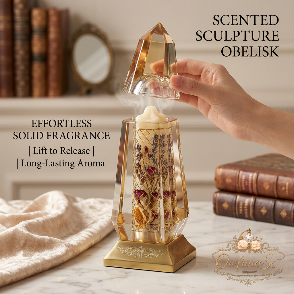 OwfunaSc™ Scented Sculpture Obelisk - Luxury Solid Fragrance Air Freshener, Crystal Tower Decorative Diffuser with Real Dried Flowers & Lavender, Flameless Long-Lasting Aromatherapy for Home, Living Room, Office & Gift