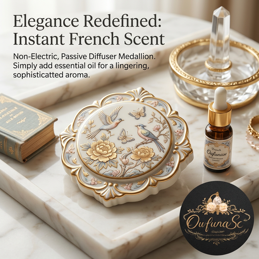 OwfunaSc™ Passive Ceramic Essential Oil Diffuser Medallion - Vintage French Rococo Style Non-Electric Aromatherapy Stone, Decorative Porcelain Aroma Diffuser for Home, Office, Closet, and Vanity